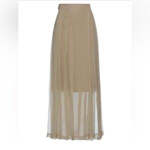 NWT Brunello Cucinelli Maxi Silk Pleated Skirt Italy Size 44 USA 8 Beige